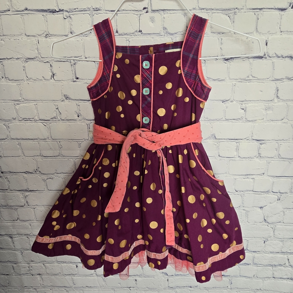 Matilda Jane Purple Plaid Dress with Gold Dots 6